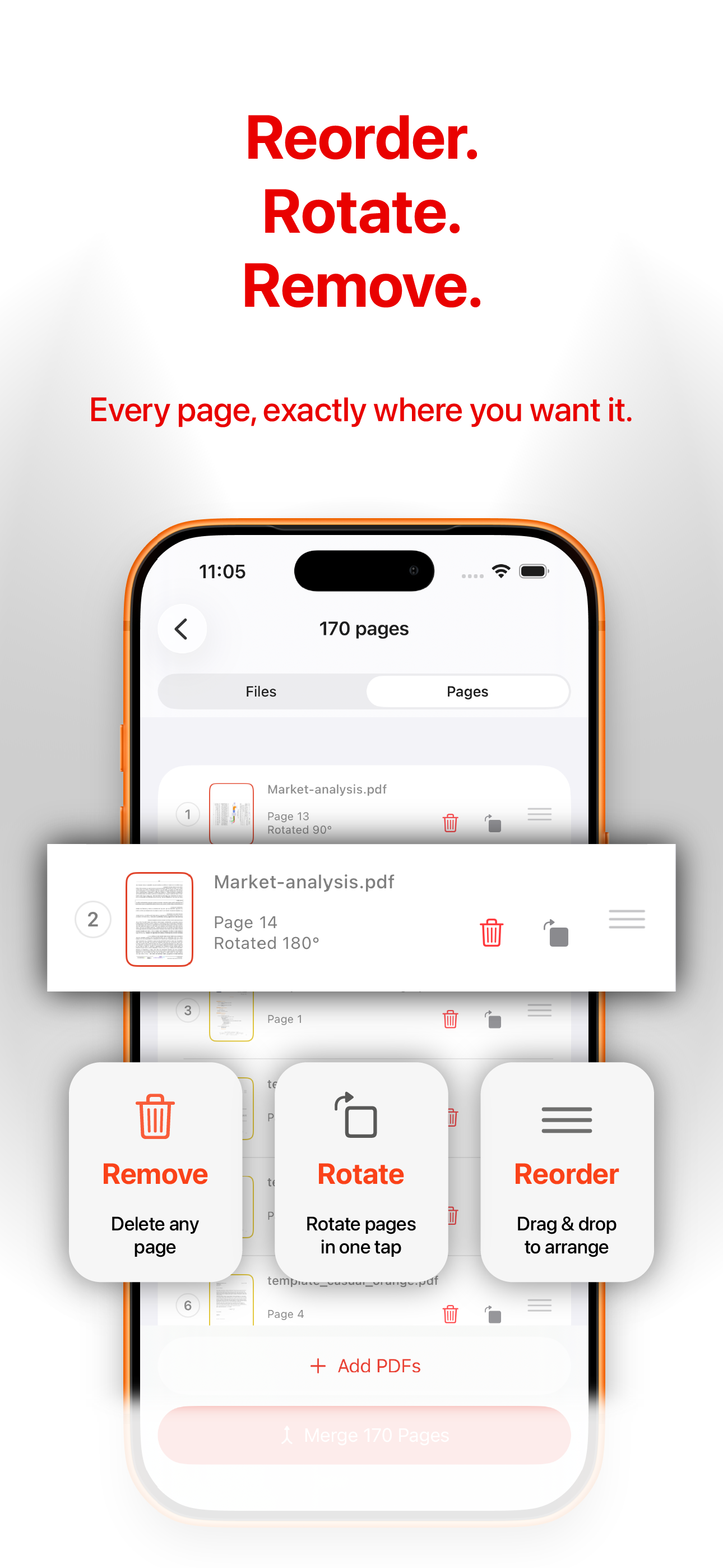 Page controls showing remove, rotate, and reorder actions